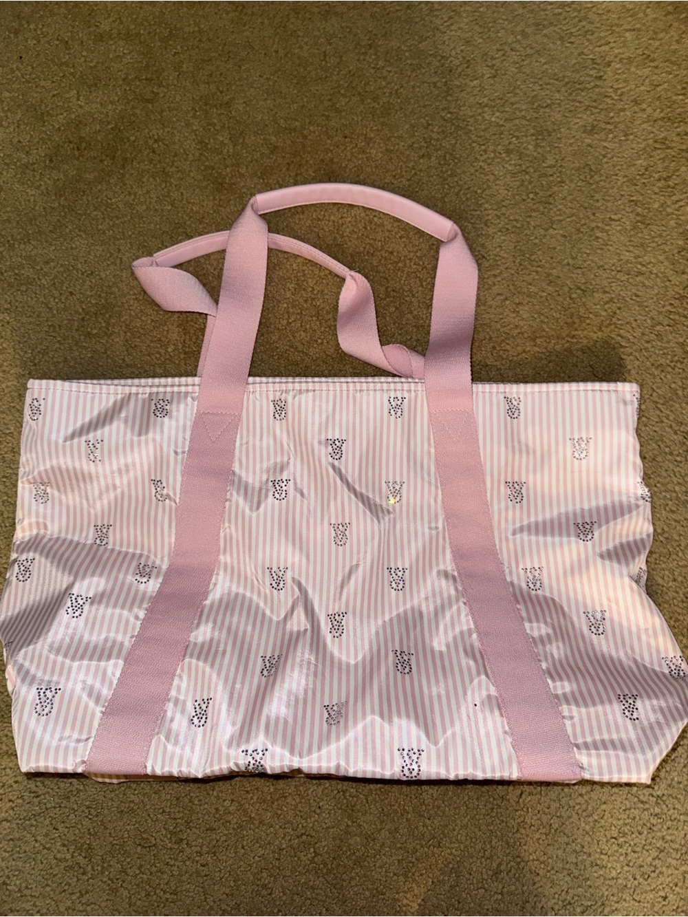 Pink Striped Tote Bag with bling